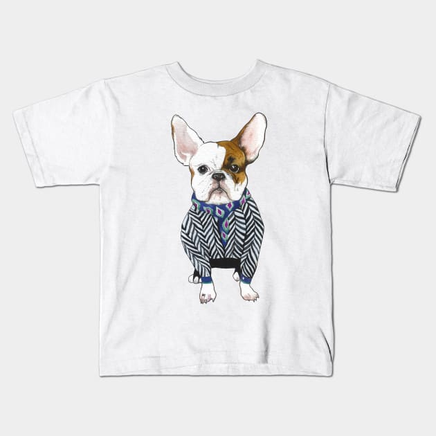 Serge the sad french bulldog Kids T-Shirt by argiropulo